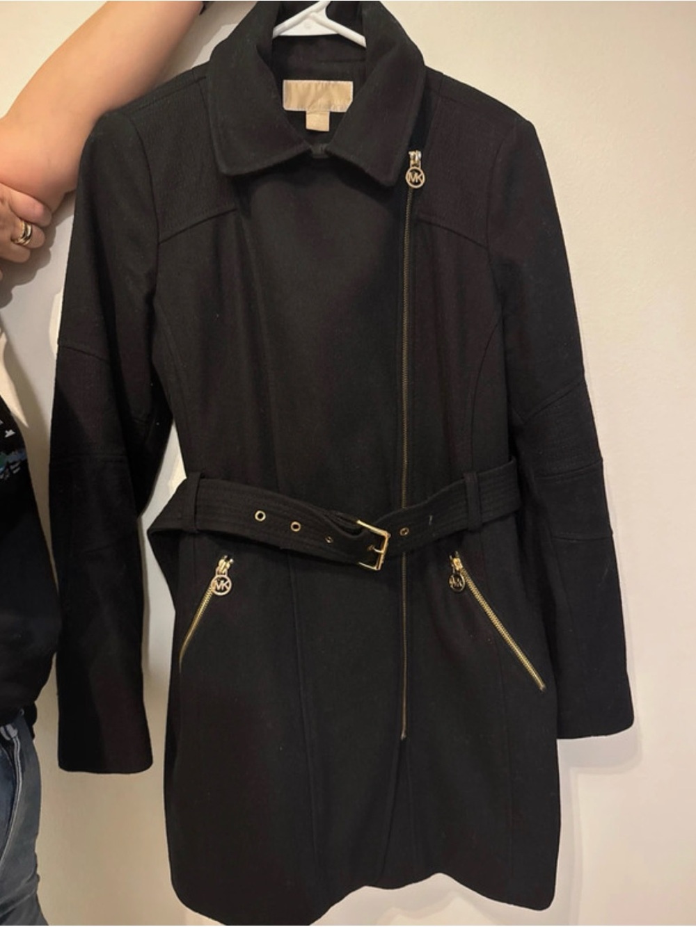 MICHAEL Michael Kors Black Trench Coat with Gold Hardware and Belt